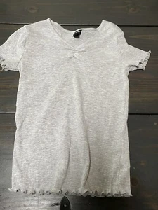Art Class Girls Wrap Short Sleeve Top Heather Gray L 10/12 Ribbed V-Neck - Picture 1 of 3