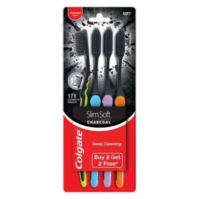 Colgate Slim Soft Charcoal Toothbrush 4 Pack Adult Deep Clean Gentle Bristles - Image 1 of 4