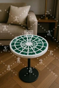 12"Malachite and Marble Inlay Round Side Table | Geometric Luxury Stone Table - Picture 1 of 14