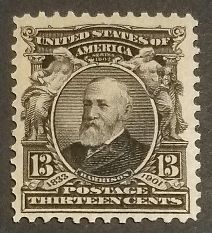 US Scott #308 Mint (MNH, OG) HARRISON 13¢ Stamp, NH, WELL-CENTERED, VF-XF (D) Cover