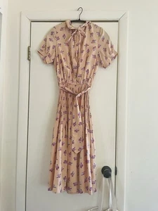 VTG 40s Prairie Crepe Cottagecore Bloomcore Garden Party Tea Midi Dress Xs/S - Picture 1 of 11