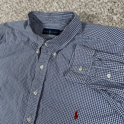 Camisa Ralph Lauren Para Hombre 3XB Azul Blanco Cuadros Guinga Abotonada Manga Larga Foto 1 de 4