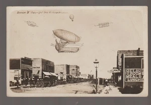 Truman MINNESOTA RPPC c1910 MAIN STREET Add On Airship EXAGGERATION nr Fairmont - Picture 1 of 4