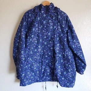 Woman Within Floral Fleece Lined Taslon Anorak Rain Jacket Blue/Purple Sz 18/20 - Picture 1 of 12