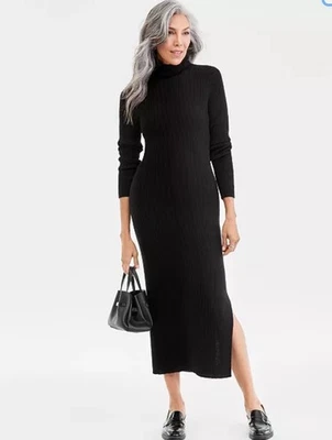 Vestido suéter midi Charter Club para mujer 100 % cachemir cuello alto en negro PET/SM Foto 1 de 4