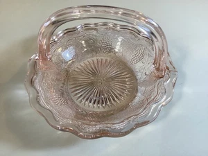Vintage Westmoreland Pink Depression Glass Woolworth Basket - Grape Leaf Pattern - Picture 1 of 8