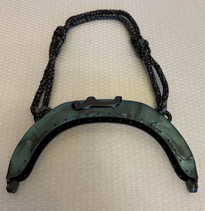 30s Vintage Green Marbled Celluloid Purse FRAME ONLY Black Lift Latch Closure - Picture 1 of 9