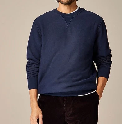 NUEVO CON ETIQUETAS J. Crew Large Tall Heritage 14 oz. Vellón Cuello Redondo Azul Marino Nuevo Foto 1 de 4