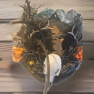 Spirit Adult Black Voodoo Top Hat Skull Bones Feather   Costume Headpiece - Image 1 of 4