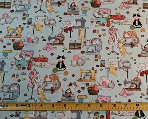 Stoff Traditionen Katzen Nähzimmer Maschinen Quilten Baumwolle 106" x 43"  - Bild 1 von 2