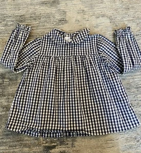 Bella Bliss Navy Toulouse Gingham Ribbon Ties Girls Blouse Size 5 - Picture 1 of 9