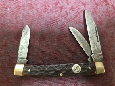 Cuchillo de ganadero de 3 hojas BUCK CREEK Solingen Alemania mango de hueso etiqueta de minero de carbón Foto 1 de 4