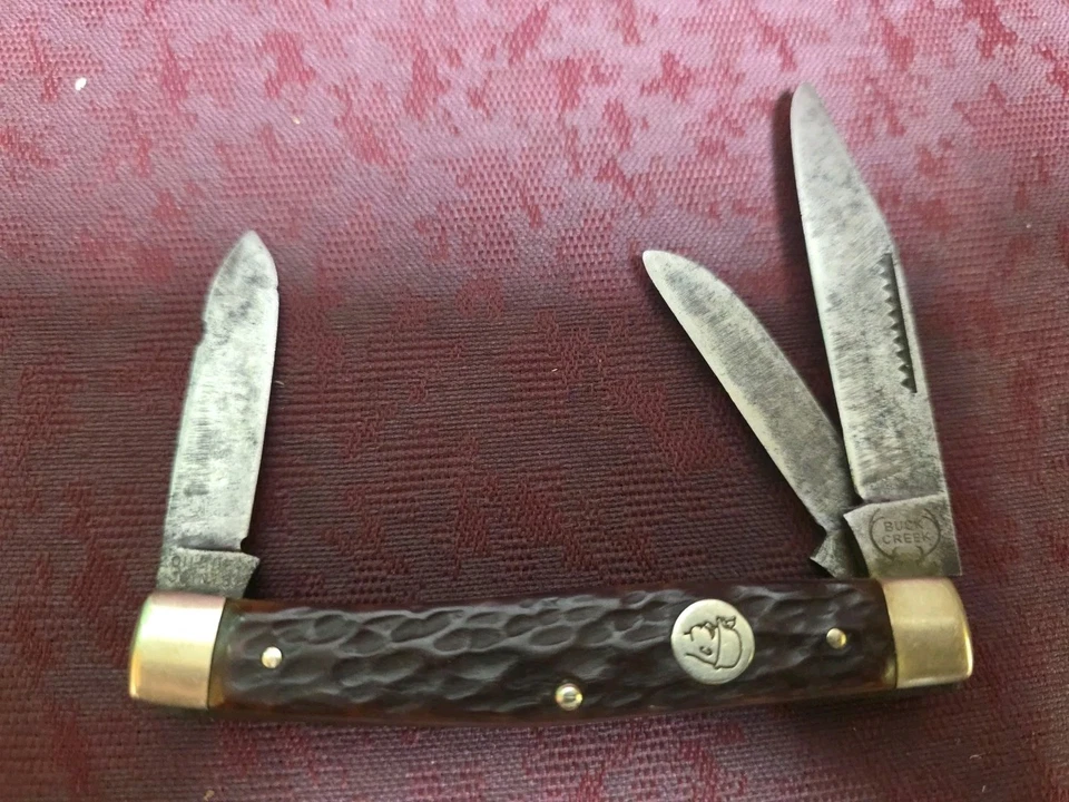Cuchillo de ganadero de 3 hojas BUCK CREEK Solingen Alemania mango de hueso etiqueta de minero de carbón Foto 1 de 4