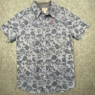 Teen XL Shirt Casual Summer Top Penguin  Blue Floral Short Sleeve Button Up - Image 1 of 4