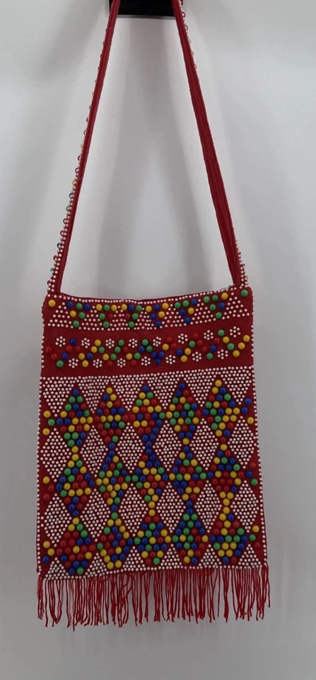Bolsa hippie vintage boho mod anos 60 anos 70 ponto doce bolsa frisada franja colorida - Imagem 1 de 4