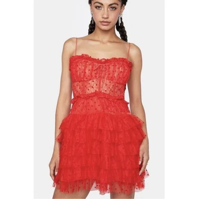 For Love & Lemons Jules Mini Dress Red Party Night Out Women’s Small NWT - Image 1 of 4