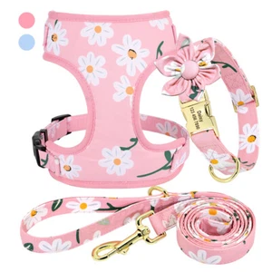 Floral Mesh Step in Dog Harness and Leash Set with Personalized Dog Collar XS-L - Picture 1 of 14