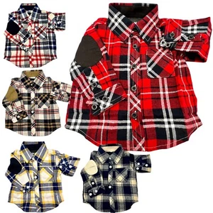 Kariertes Button Down Langarm Flanell Hemd Kleinkind Jungen verstärkte Ellenbogen Qualität - Bild 1 von 27