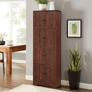 4 Doors Storage Cabinet 72" Tall Bathroom Kitchen Pantry Cabinet with 4 Shelves - Picture 1 of 8