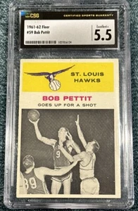 1961 FLEER #59 BOB PETTIT IN ACTION HOF CSG 5.5 EX+ ST. LOUIS HAWKS - Picture 1 of 2