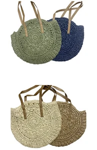 Ladies Large Circle Straw Bags Women Summer Beach Holiday Zip Closure Bag - Picture 1 of 7
