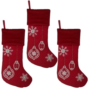 Holiday Living 19" Calza Natalizia Argento Perline Fiocco di Neve Ornamento Set di 3 - Foto 1 di 2