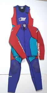 Vtg Womens Polaris Jet Pilot Wetsuit John and Jacket Size 8 Red Purple Turquoise - Picture 1 of 17
