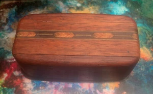 Vintage Handcrafted Wooden Stash Trinket Box 4 X 1.75 X 1.5” Tall Inlaid Lid - Picture 1 of 7