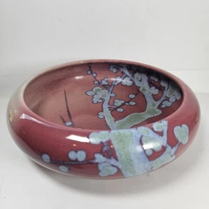 Asian Mid Century Brush Washer 7.5" Footed Round Bowl With Orange Blossom (G) - Picture 1 of 7