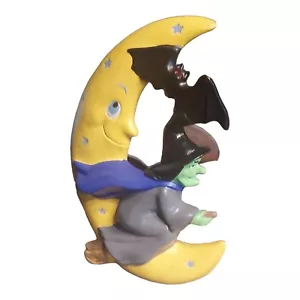 Vintage Keramik Hexe Fledermaus reitend vom Mond skurril kitschig 10x7,5 Bastler hergestellt - Bild 1 von 8