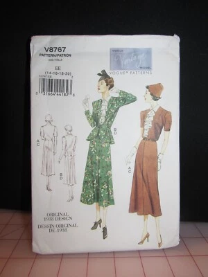 Vintage Vogue 1938 Dress Sewing Pattern Size 14-20 Vogue  Uncut FF  - Image 1 of 2