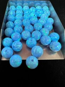 Full Drilled Sky Blue Synthetic Lab Created Opal Round Beads OP06 - Picture 1 of 2