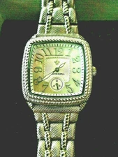 Judith Ripka Stain/Steel Silver Cushion Bracelet Watch 6-3/4" Working Battery!