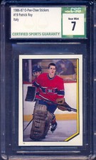 1986-87 OPC O-PEE-CHEE NHL stickers #19 Patrick Roy RC CSG 7 NM Canadien Rookie
