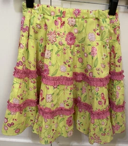 ORIENT EXPRESSED Youth Girls Tiered Twirl Skirt Lime & Pink Floral Lined Size 8 - Picture 1 of 4
