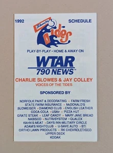 1992 Tidewater Tides Baseball Pocket Schedule International League ⚾️⚾️ - Picture 1 of 2