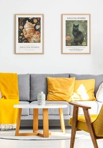Set of 2 William Morris Cats Cotton Prints Exhibition Floral Wall Art Prints - Picture 1 of 6