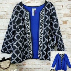 NWT Catherines 3XW Petite Reversible Open Front Quilted Jacket Blue/Black RP $89 - Picture 1 of 11