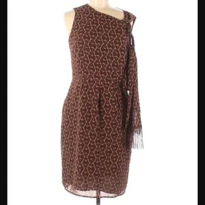 Curations Casual Dress Brown Gold Print Matching Scarf/Belt Sleeveless Size M - Picture 1 of 2