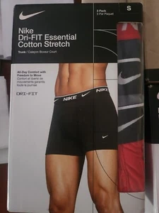 Nike Essential Cotton Stretch 3-Pack Trunk Dri Fit New Black Red Gray size Small - Picture 1 of 3