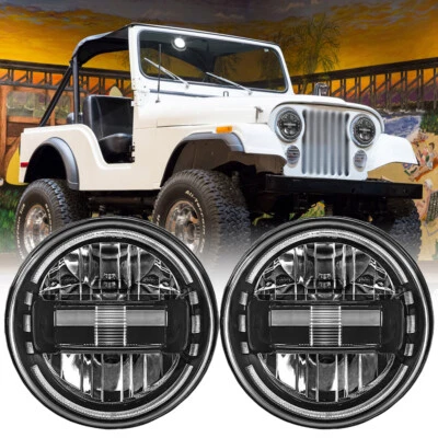 For Jeep CJ-5/CJ-7 1976-1983 Pair 7'' H4 LED Headlights Projector Hi/Lo Beam DRL - Image 1 of 4