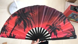 Large Folding Hand Rave Fan Men Women,Folding Hand Fans, Black Bamboo Red - Picture 1 of 4
