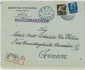 ITALIA RSI: storia postale - BUSTA pubblicitaria MELE Genova 1944 - Picture 1 of 1