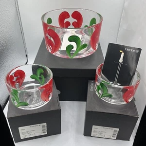 Juego de 3 Orrefors Suecia Tazones Navidad Rojo Verde Artista Firmado Erika Lagerbielke - Imagen 1 de 8