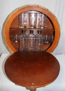 1960's Vintage Wood Keg Mini Bar Liquor Wall Mount Cabinet with Accessories - Picture 1 of 10