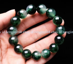 Riesiges 14 mm Natürliche Grüne Jade Jadeit Rund Edelstein Perlen Elastisches Armband 7,5 Zoll - Bild 1 von 12