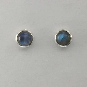 Natural LABRADORITE Round Post / Stud Earrings - 925 STERLING SILVER #1 - Picture 1 of 6