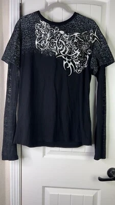 Camiseta Vaquera Y2k Rock & Roll Negra Mujer XXL Estilo Aflicción Burnout Gótico Foto 1 de 4