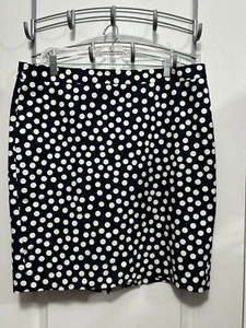 J. Crew The Pencil Skirt Women’s 14 Polka Dots Navy Blue White Preppy Classic - Picture 1 of 15