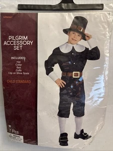 Conjunto de accesorios de disfraz de niño peregrino 7 piezas accesorios de acción de gracias Halloween - Imagen 1 de 4